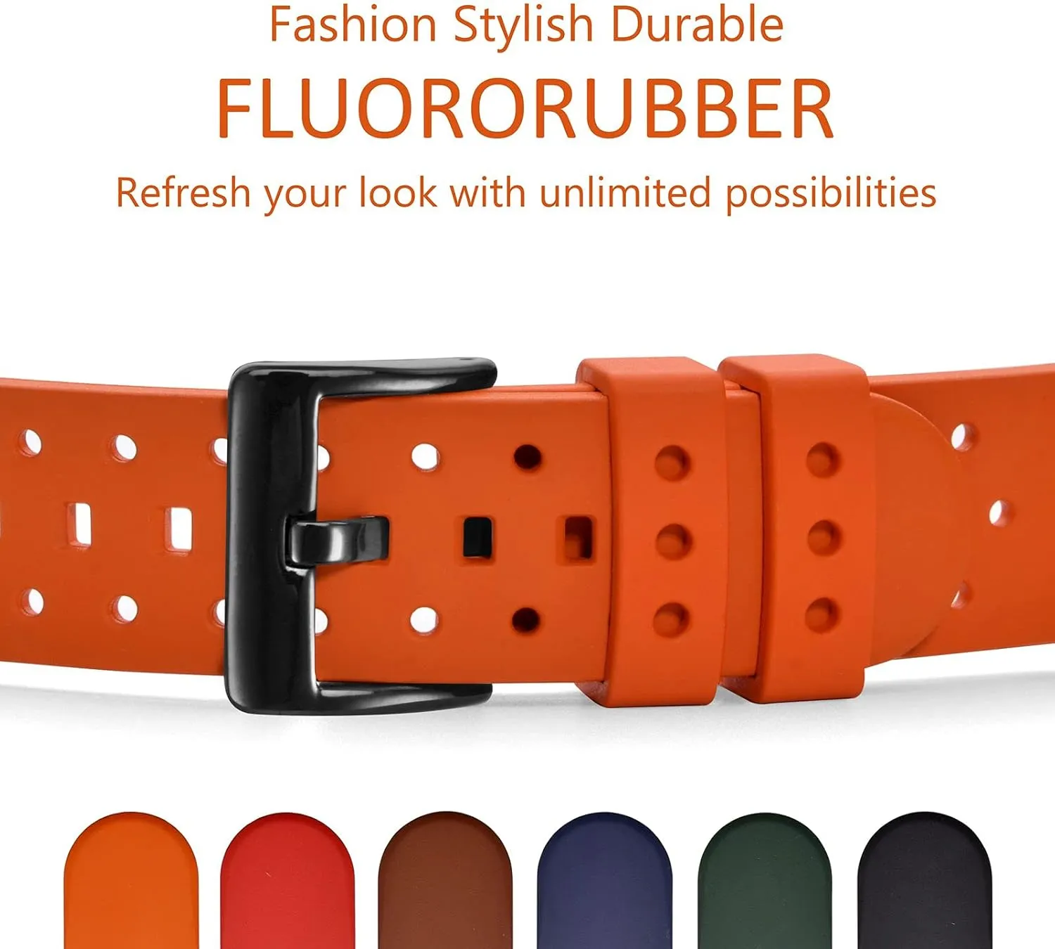 FKM Rubber, Black Buckle (Pumpkin Orange) mesh pilot inside salinization outskirt inferior WOCCI 26mm Ventilated Watch Band for Men, 