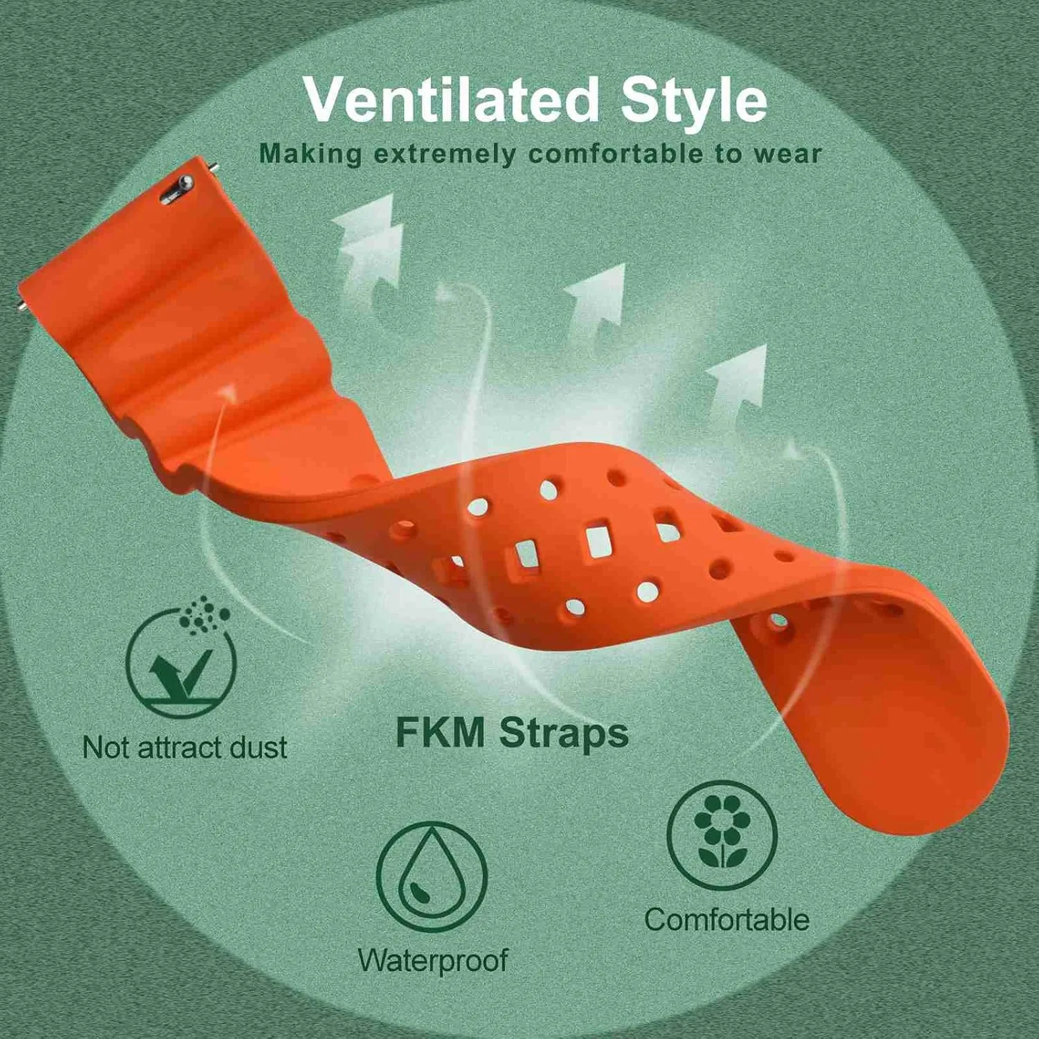 FKM Rubber, Black Buckle (Pumpkin Orange) mesh pilot inside salinization outskirt inferior WOCCI 26mm Ventilated Watch Band for Men, 