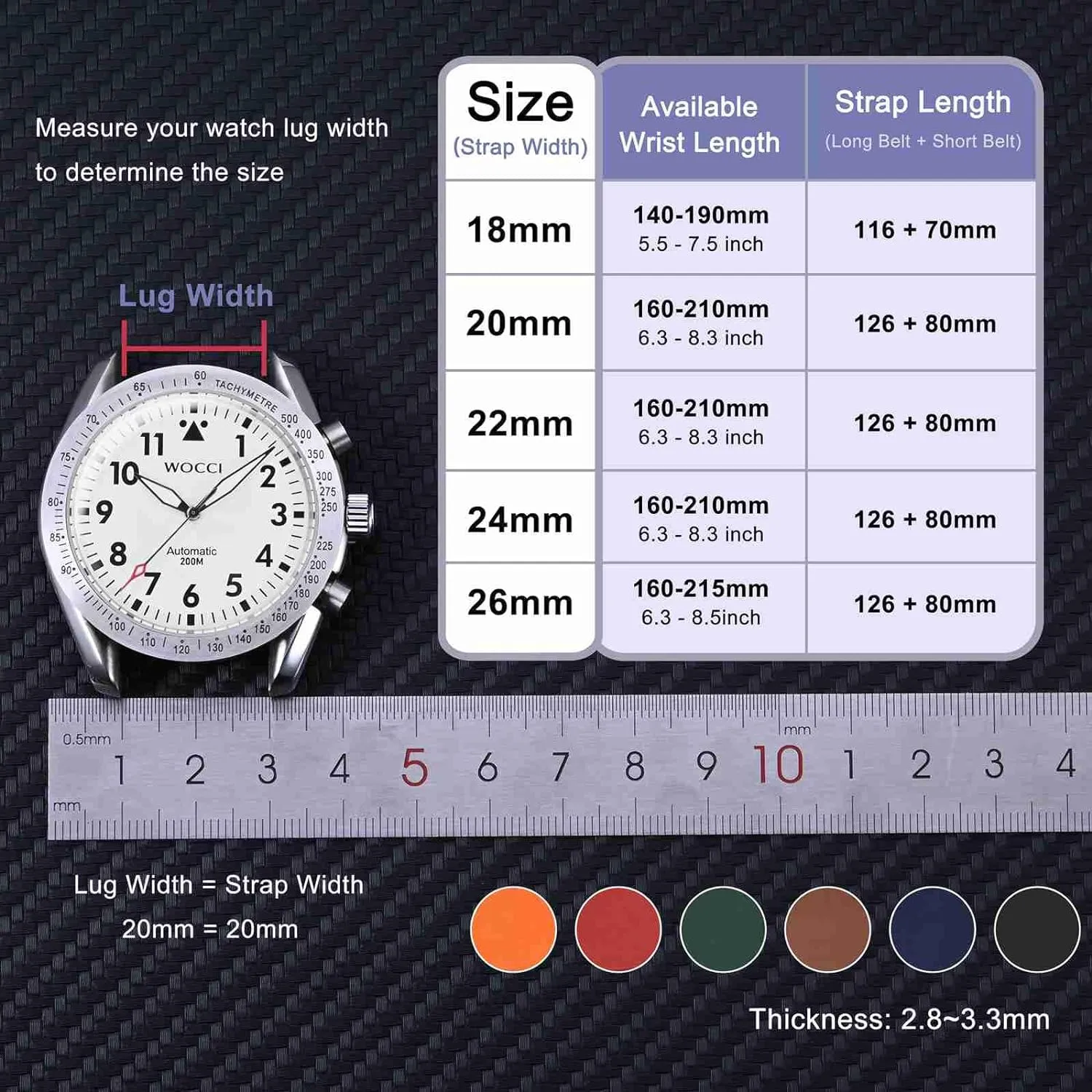 FKM Rubber, Black Buckle (Pumpkin Orange) mesh pilot inside salinization outskirt inferior WOCCI 26mm Ventilated Watch Band for Men, 
