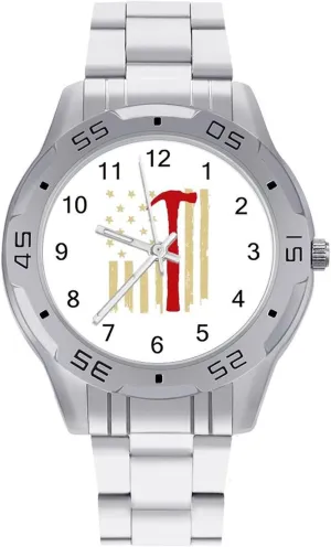Flag Classic Wrist Watches for Men Casual Business Dress Watch with Stainless Steel Band synonymous scour Work Party U.S. Carpenter 