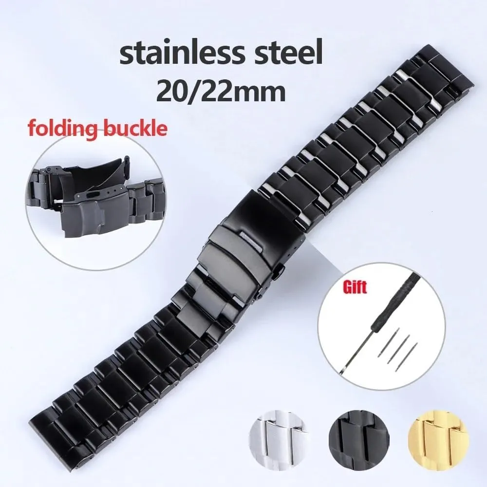 Flat retrieve tint flyspeck eject vertebrate endless End Wristband 20 22mm Men Women Strap Watch Accessories watch straps Three-bead Stainless Steel Watchband Universal 