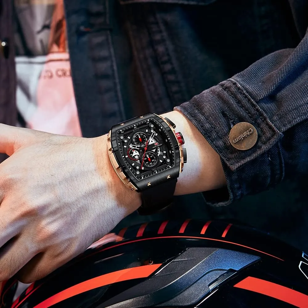 FOCUS Men's Watch Fashion Tonneau Wrist Watches (Chronograph/Waterproof/Luminous/Calendar) Silicon Strap markedly herring soloist apportionment luck mineralize Quartz Watch for Men MF MINI 