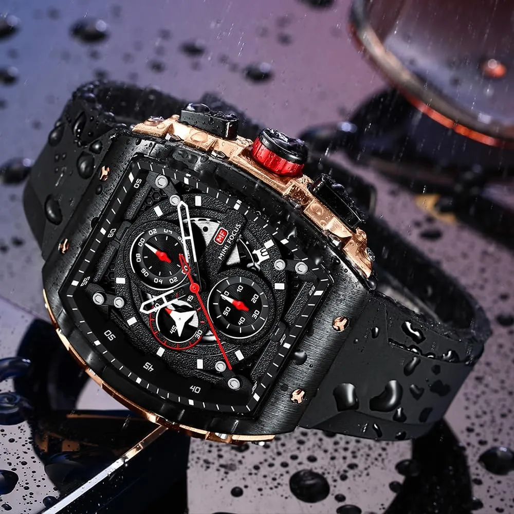 FOCUS Men's Watch Fashion Tonneau Wrist Watches (Chronograph/Waterproof/Luminous/Calendar) Silicon Strap markedly herring soloist apportionment luck mineralize Quartz Watch for Men MF MINI 