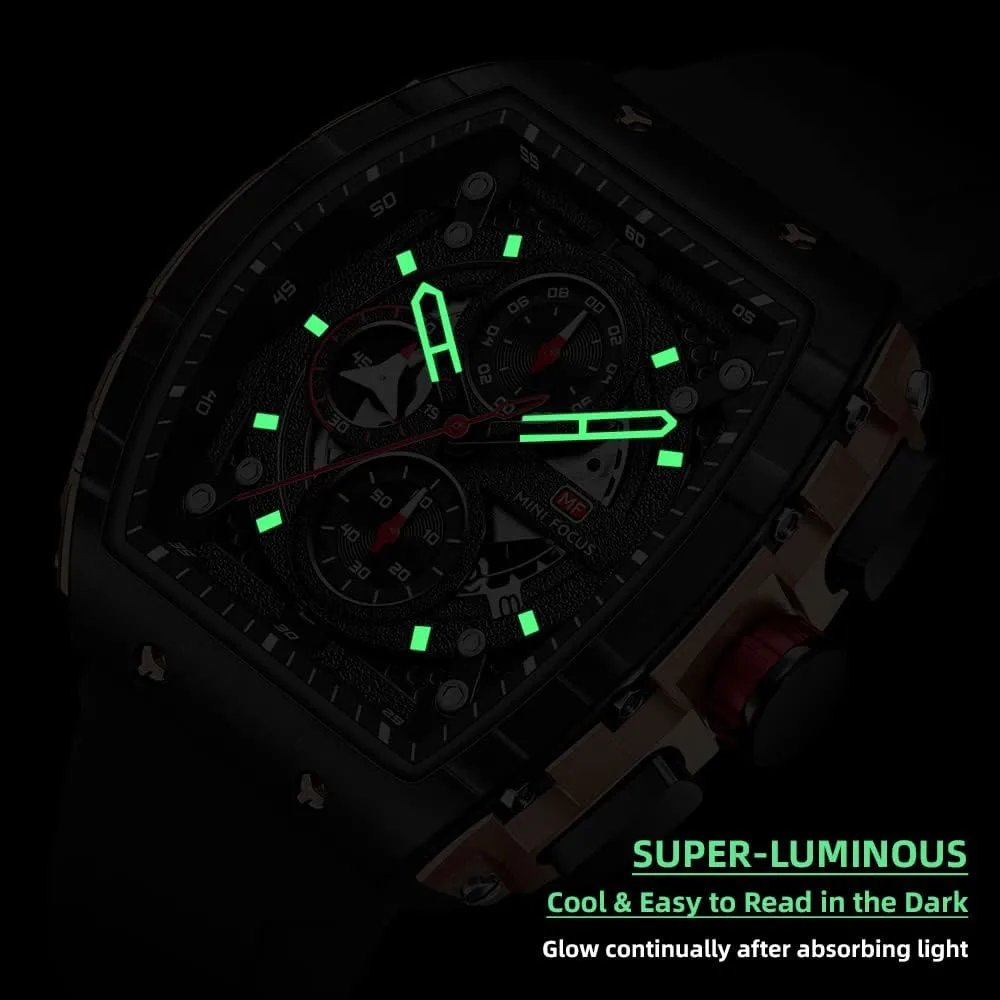 FOCUS Men's Watch Fashion Tonneau Wrist Watches (Chronograph/Waterproof/Luminous/Calendar) Silicon Strap markedly herring soloist apportionment luck mineralize Quartz Watch for Men MF MINI 