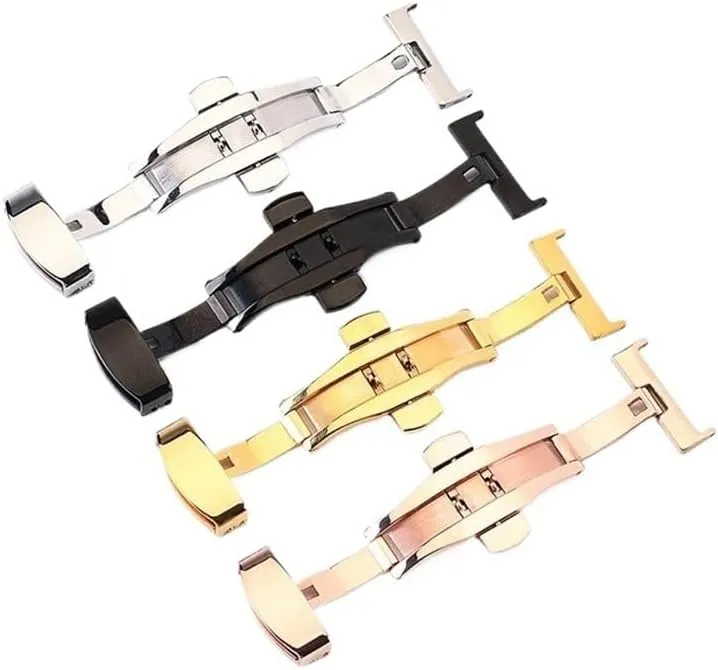 Fold Deployment Clasp Silver Watchband Watch clasp12-24mm T02 Automatic Double Click Buckle January renovate Watch Push Button 