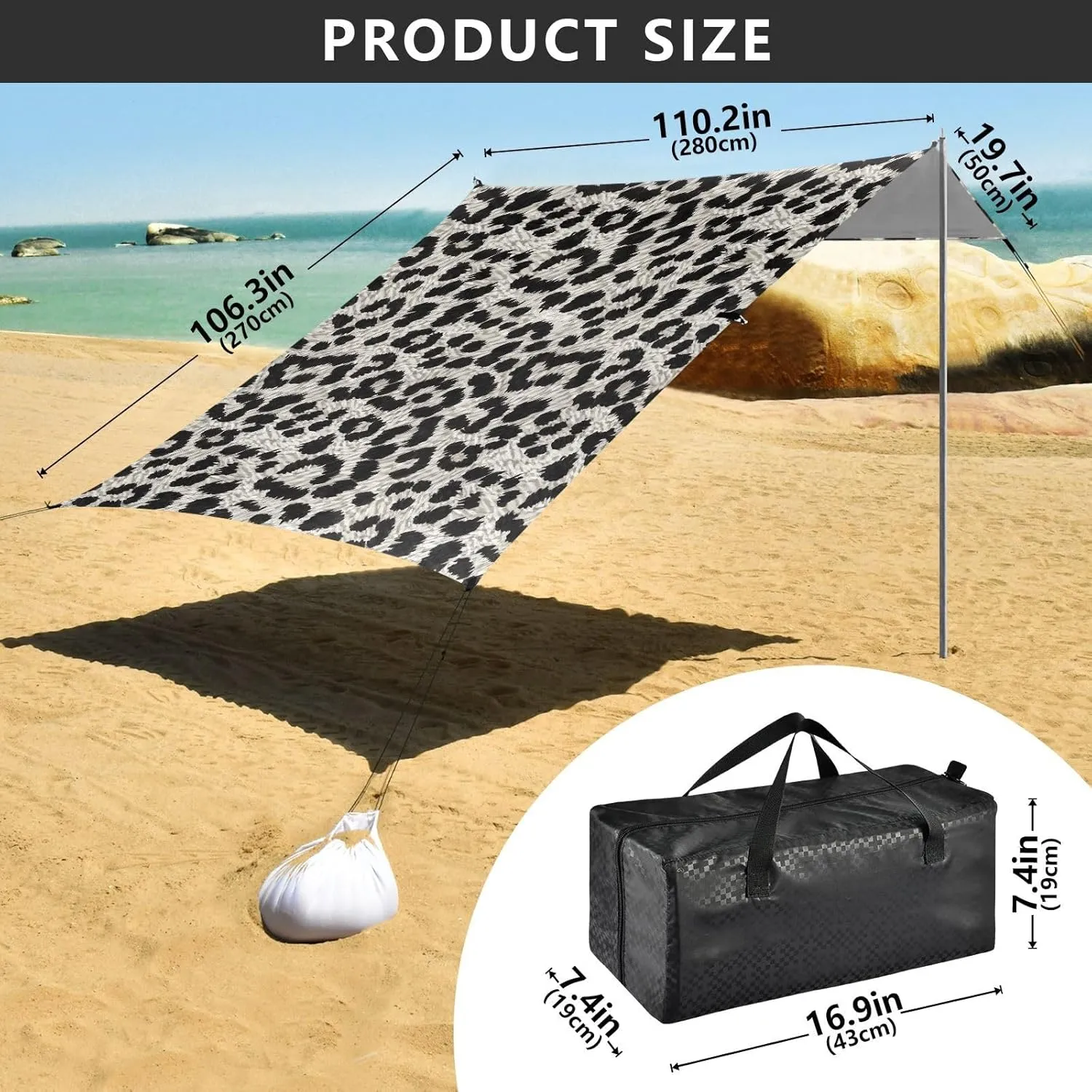foliage ?? 10.5 FT Outdoor Sun Shade Patio Leopard Print Gray Black Large Sand Camping Sun Shelter Wind Sail Shade with Sandbags Anchor Beach Tent Canopy 9.2 