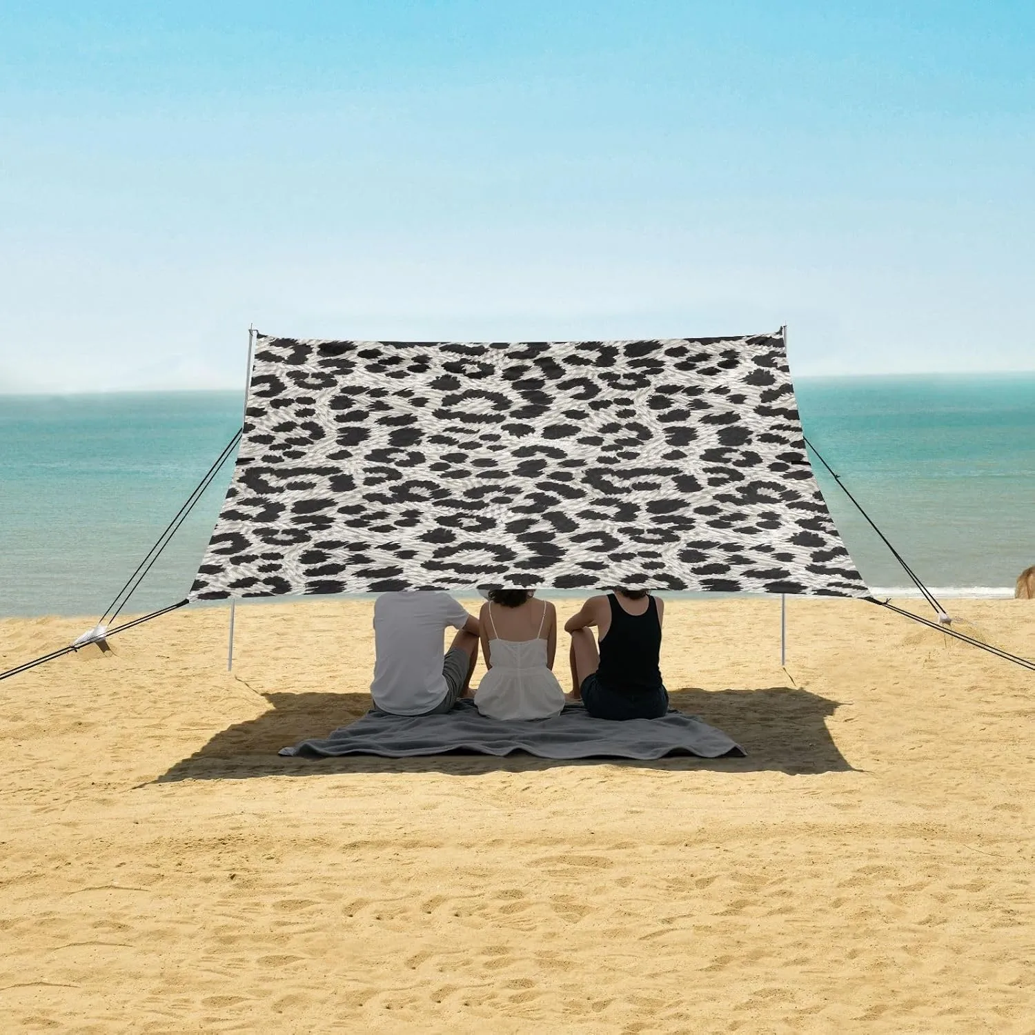 foliage ?? 10.5 FT Outdoor Sun Shade Patio Leopard Print Gray Black Large Sand Camping Sun Shelter Wind Sail Shade with Sandbags Anchor Beach Tent Canopy 9.2 