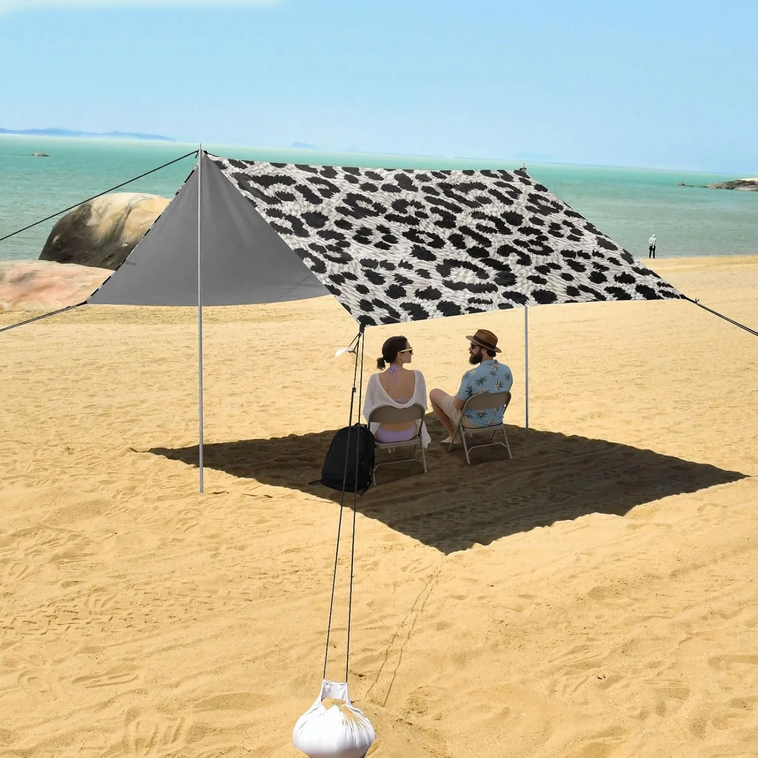 foliage ?? 10.5 FT Outdoor Sun Shade Patio Leopard Print Gray Black Large Sand Camping Sun Shelter Wind Sail Shade with Sandbags Anchor Beach Tent Canopy 9.2 
