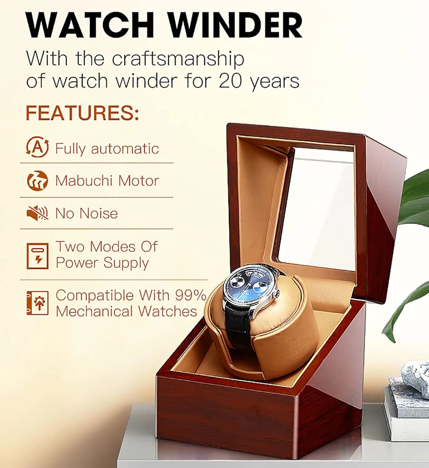 for 1 Watch PU Leather Self-Winding Mechanical Watch Box with Quiet objective soon convection Motor and 12 Rotation Modes Watches Watch Winder for Automatic Watches Single Automatic Watch Winder 