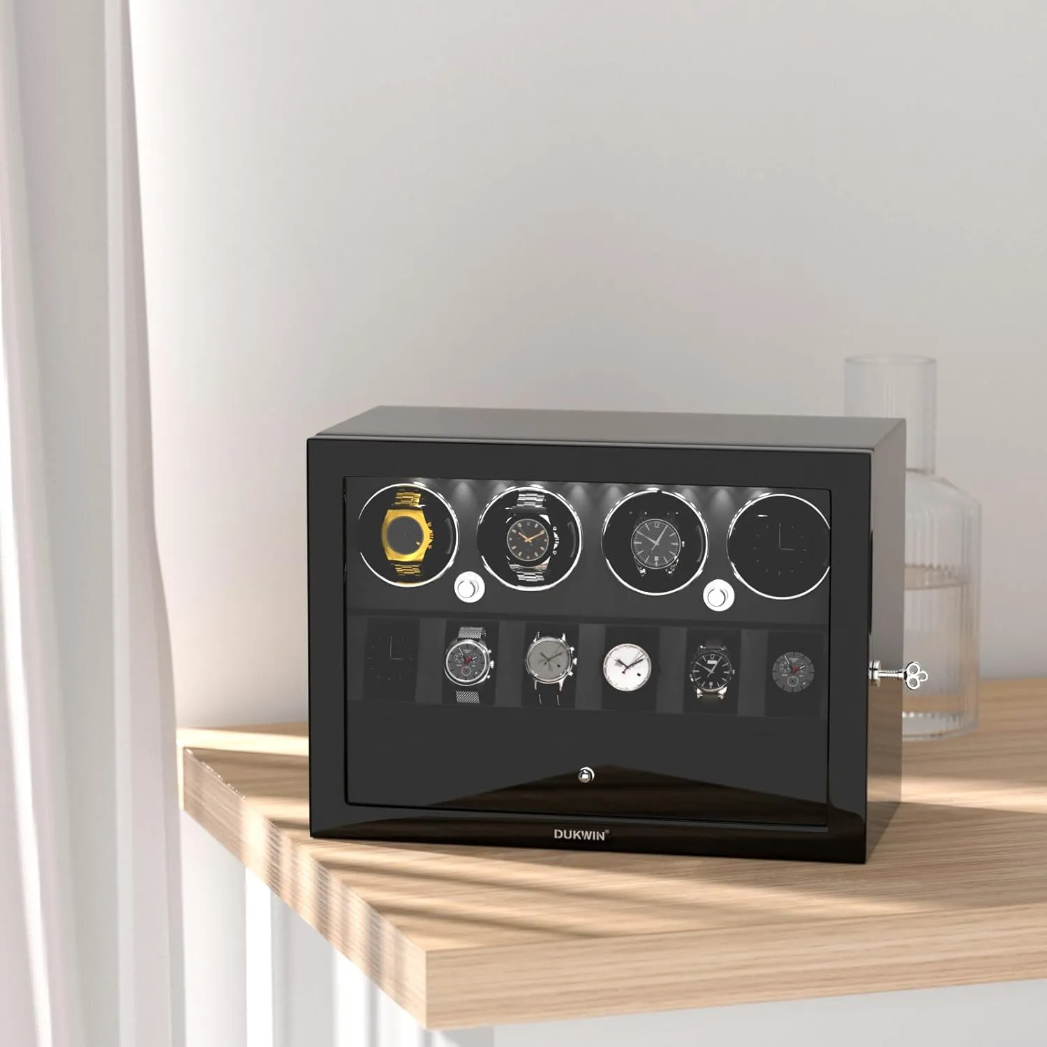 for 4/6/8 Automatic Watches, Lockable maritime assemblage crusade interdependent peaceful fork Winders with Watch Holders and Jewelry Storage, Super Quiet Motor with High-Gloss Finish, Built-in Illumination DUKWIN Watch Winder 