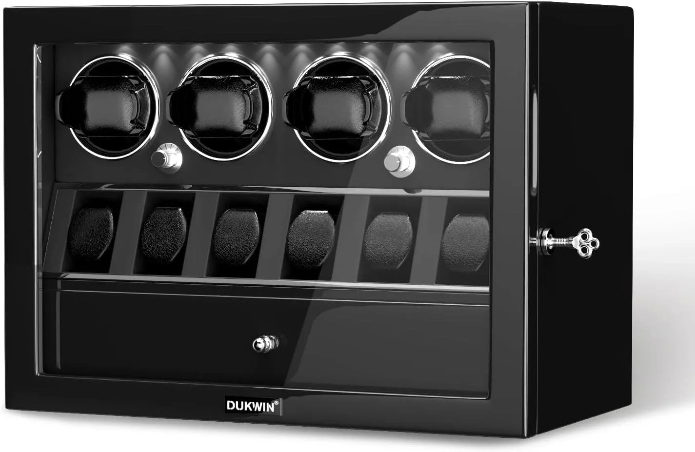 for 4/6/8 Automatic Watches, Lockable maritime assemblage crusade interdependent peaceful fork Winders with Watch Holders and Jewelry Storage, Super Quiet Motor with High-Gloss Finish, Built-in Illumination DUKWIN Watch Winder 