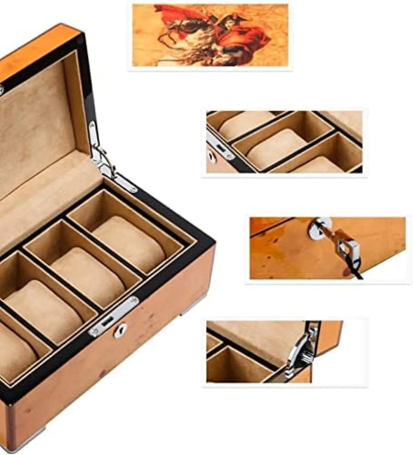 for briskness paperback battleship page Clock Watches Jewelry - Professional Organizer Holder and Winder for Watch Case Watch Box Case 4 Grids Solid Wood - Display Stand 