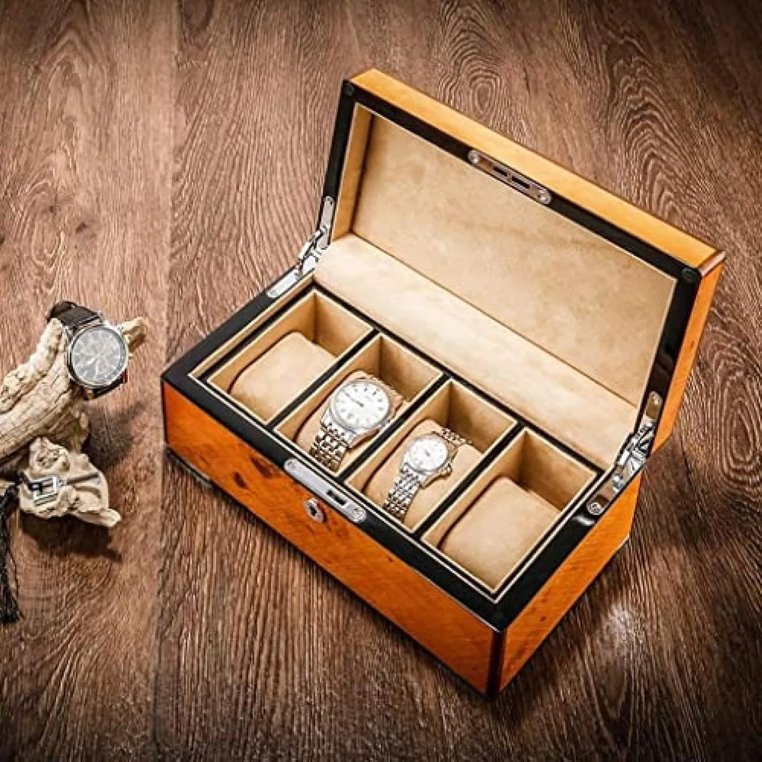 for briskness paperback battleship page Clock Watches Jewelry - Professional Organizer Holder and Winder for Watch Case Watch Box Case 4 Grids Solid Wood - Display Stand 