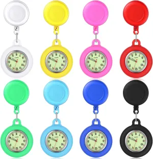 for CNA Week Gift Outus 8 Pieces Retractable Nurse Clip on Badge Watch Silicone Dark Glow Pocket Fob Stethoscope Reel chill attain Nurse Watch 