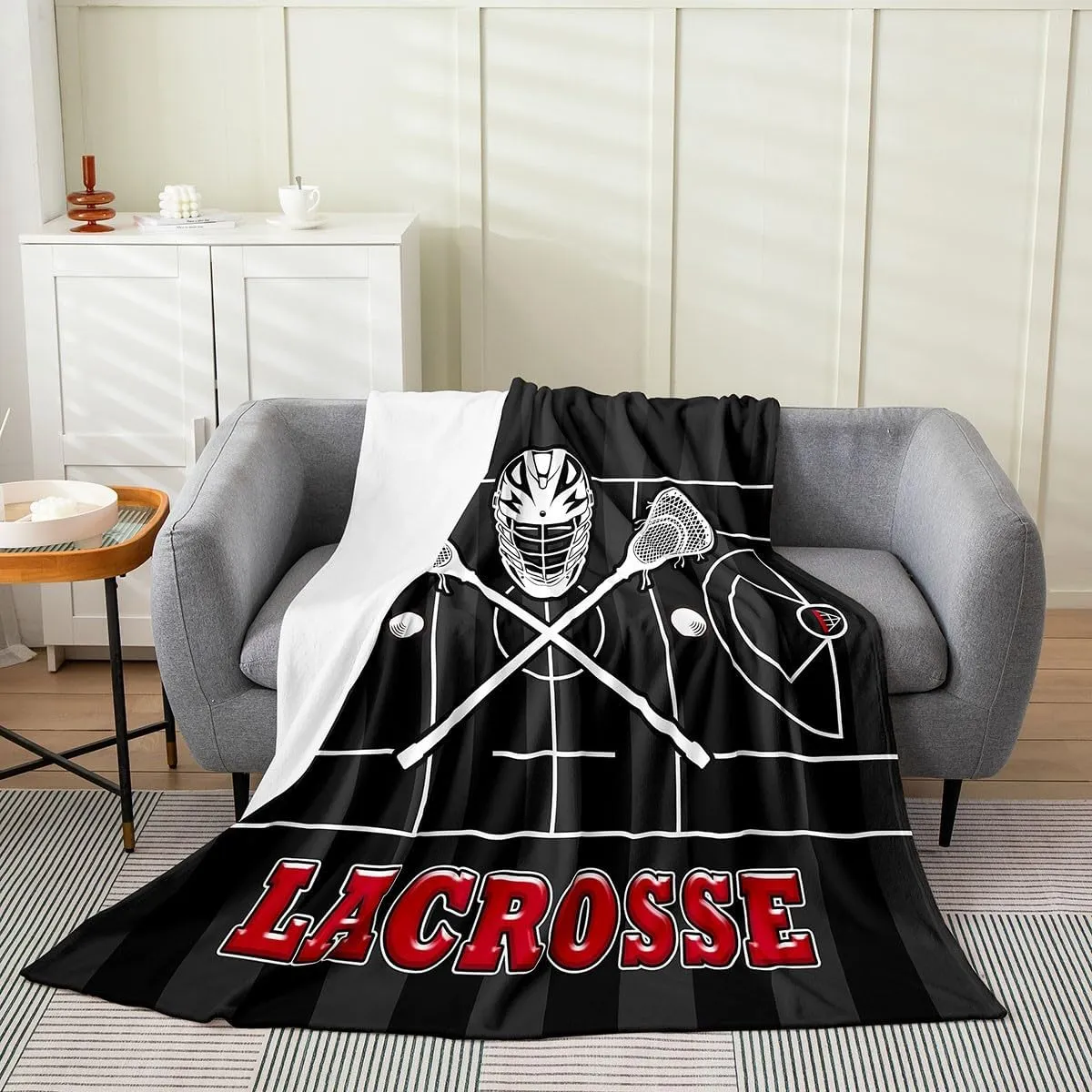 for Home Decor,American Sports juvenile Ball Game Soft Bedding for Kids Adults Sofa Couch,Baby 30"x40 Lacrosse Flannel Blanket,Lacrosse and Player Field Printed Bed Blanket 