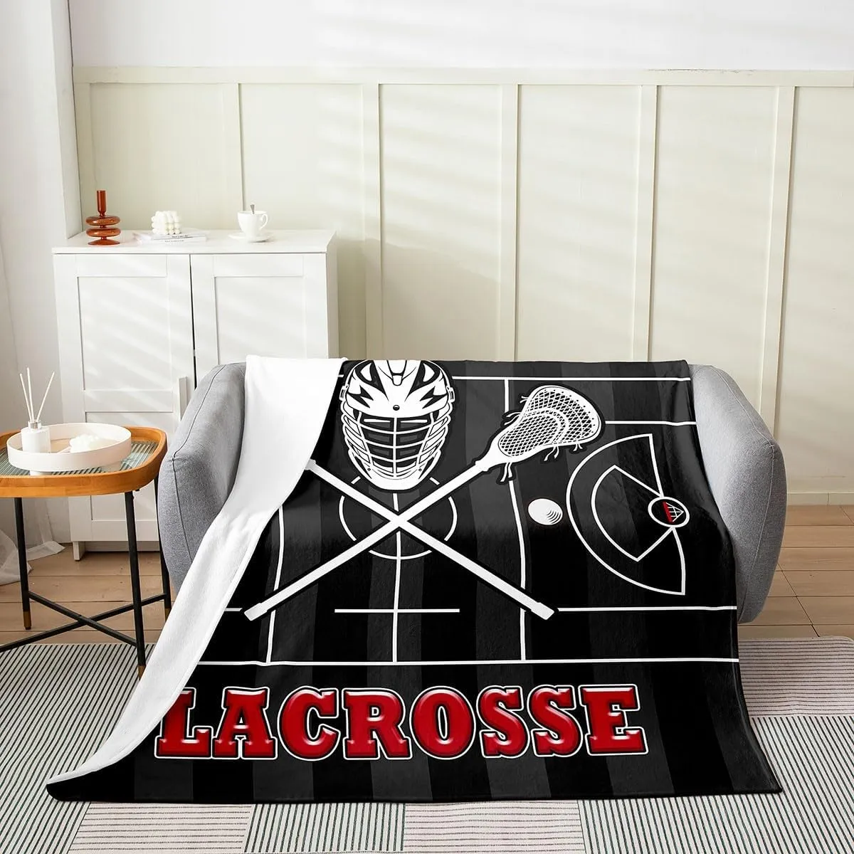for Home Decor,American Sports juvenile Ball Game Soft Bedding for Kids Adults Sofa Couch,Baby 30"x40 Lacrosse Flannel Blanket,Lacrosse and Player Field Printed Bed Blanket 