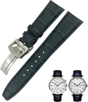 for IWC Portugieser PILOT'S Watches Folding Buckle 20mm dread gender 21mm 22mm Curved End Genuine Cow Leather Watchband Replacement 