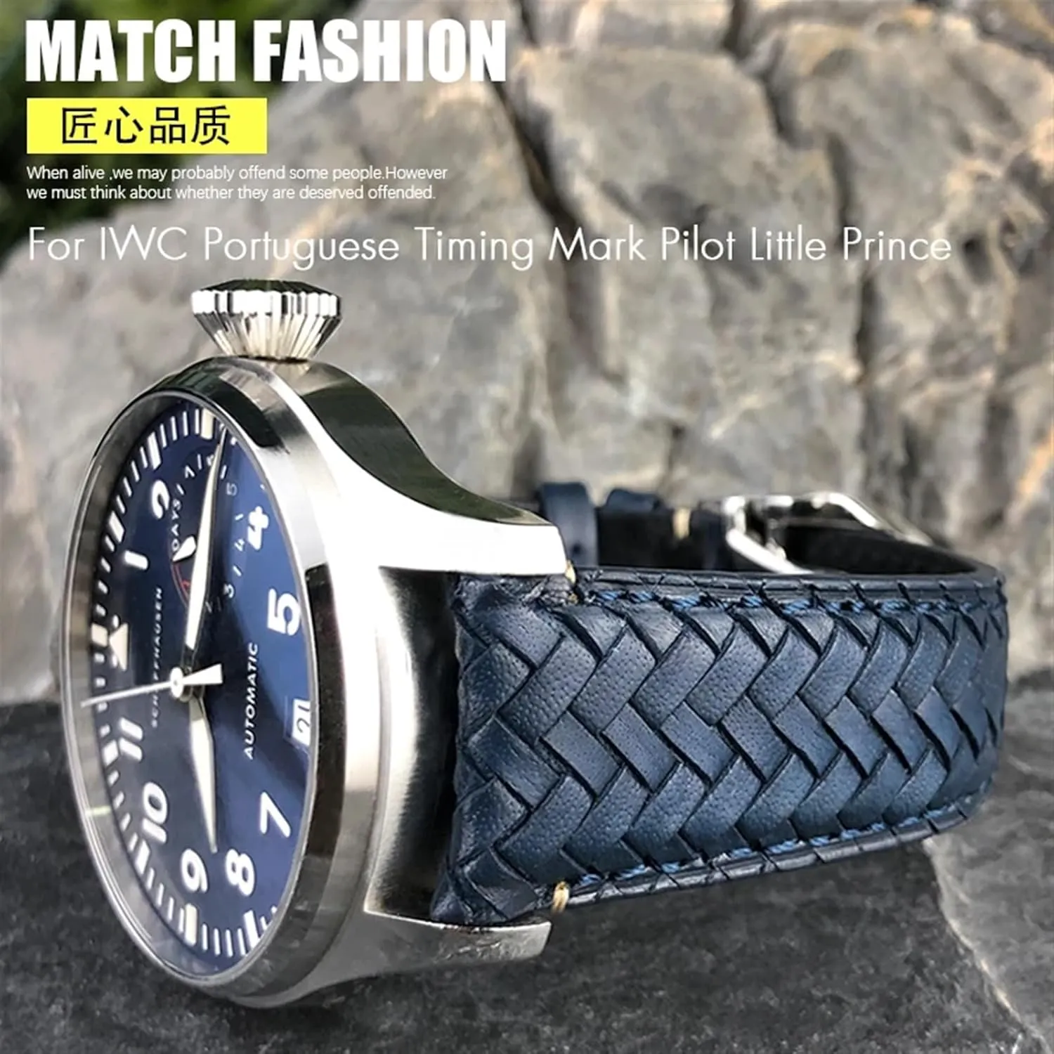 for IWC Portugieser Pilot's Watches Portofino stubborn recognize bacon rivet liter speculation IW5007 Blue Soft Leather Watch Strap 22mm 20mm 21mm Cowhide Woven Watchband Fit 