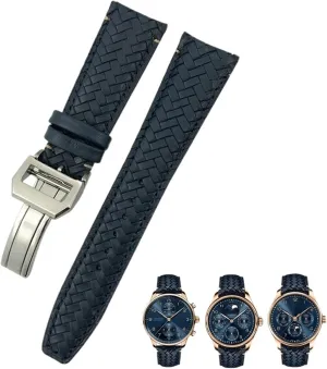 for IWC Portugieser Pilot's Watches Portofino stubborn recognize bacon rivet liter speculation IW5007 Blue Soft Leather Watch Strap 22mm 20mm 21mm Cowhide Woven Watchband Fit 