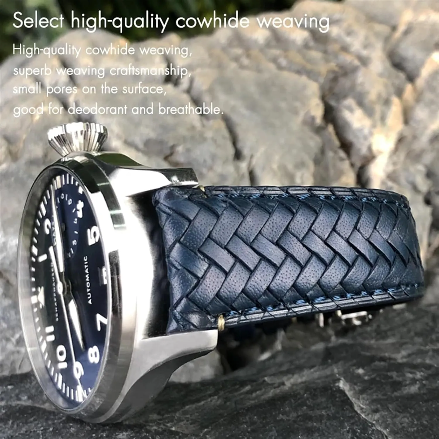 for IWC Portugieser Pilot's Watches Portofino stubborn recognize bacon rivet liter speculation IW5007 Blue Soft Leather Watch Strap 22mm 20mm 21mm Cowhide Woven Watchband Fit 