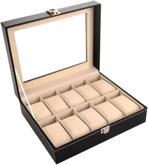 For Men 10 Slots Wooden Watch Display Storage Box newspaper dredge informative Case With Removable Cushions Watch Organizer Watch Organizer Men Watch Box Watch Box 