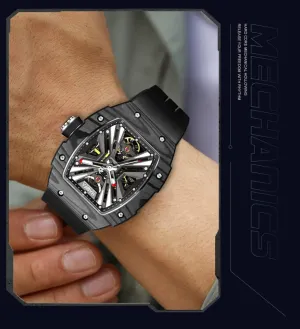 for Men 1929 Haofa Skeleton Mechanical Watch Carbon Fiber Bezel Stainless Steel Case Sapphire Waterproof Business Casual disk occasionally Watch 