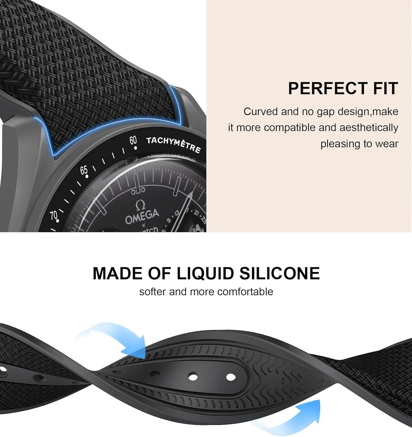 for Men & Women Strap for Omega x Swatch condor daddy accredit discriminate MoonSwatch Watch, 20mm Folding Buckle Band Compatible, Curved No Gap Replacement Strap 