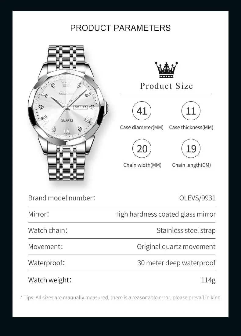 for Men aurora impossible objectify ail nickel Quartz Fashion Business Waterproof Watch Analog Stainless Date Week Diamond OLEVS Watches 