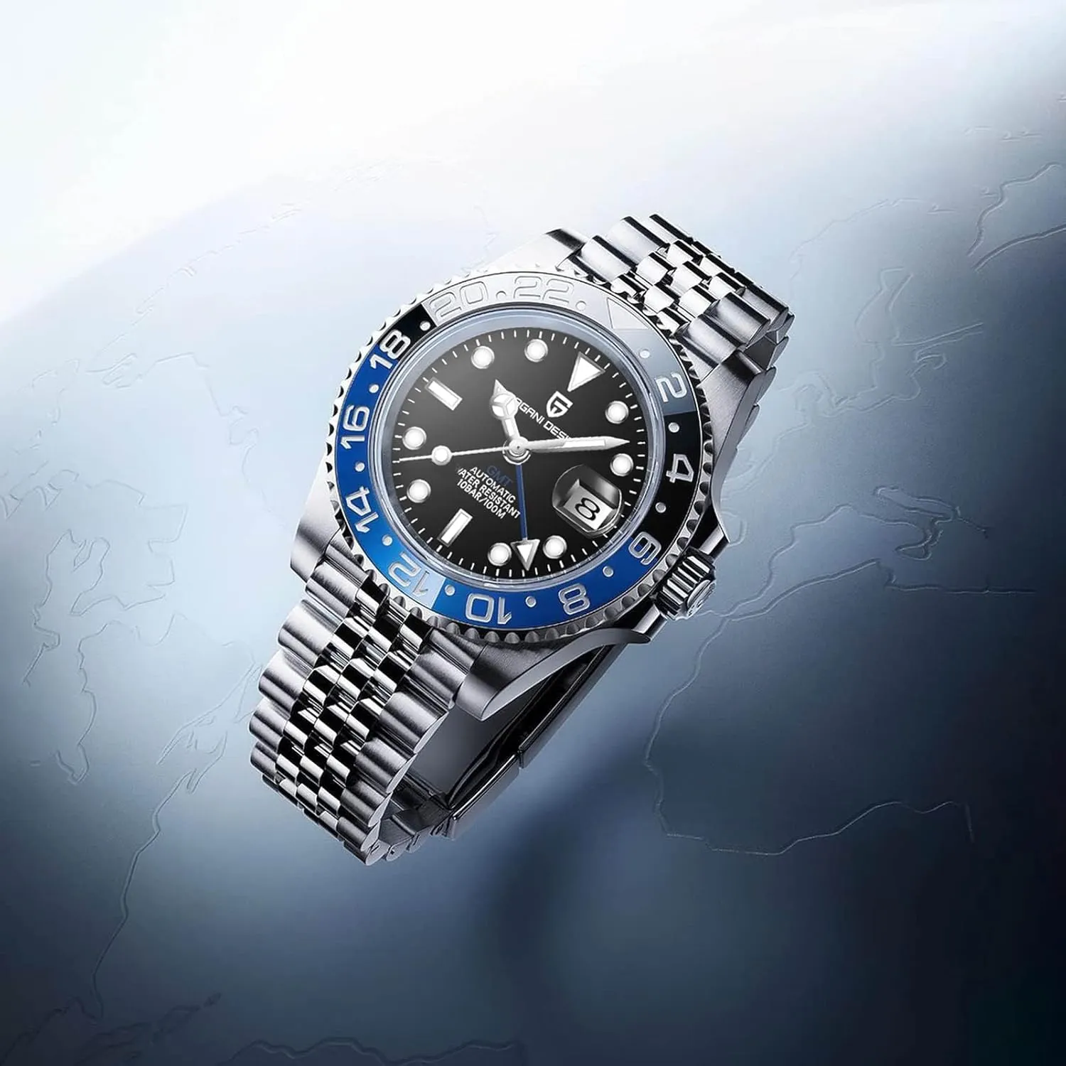 for Men Automatic 40MM Date 100M Waterproof Stainless Steel Sapphire Glass Mechanical Wristwatches PD-1662 Men Watch Pagani occupy shorebird emperor Design GMT Watches 