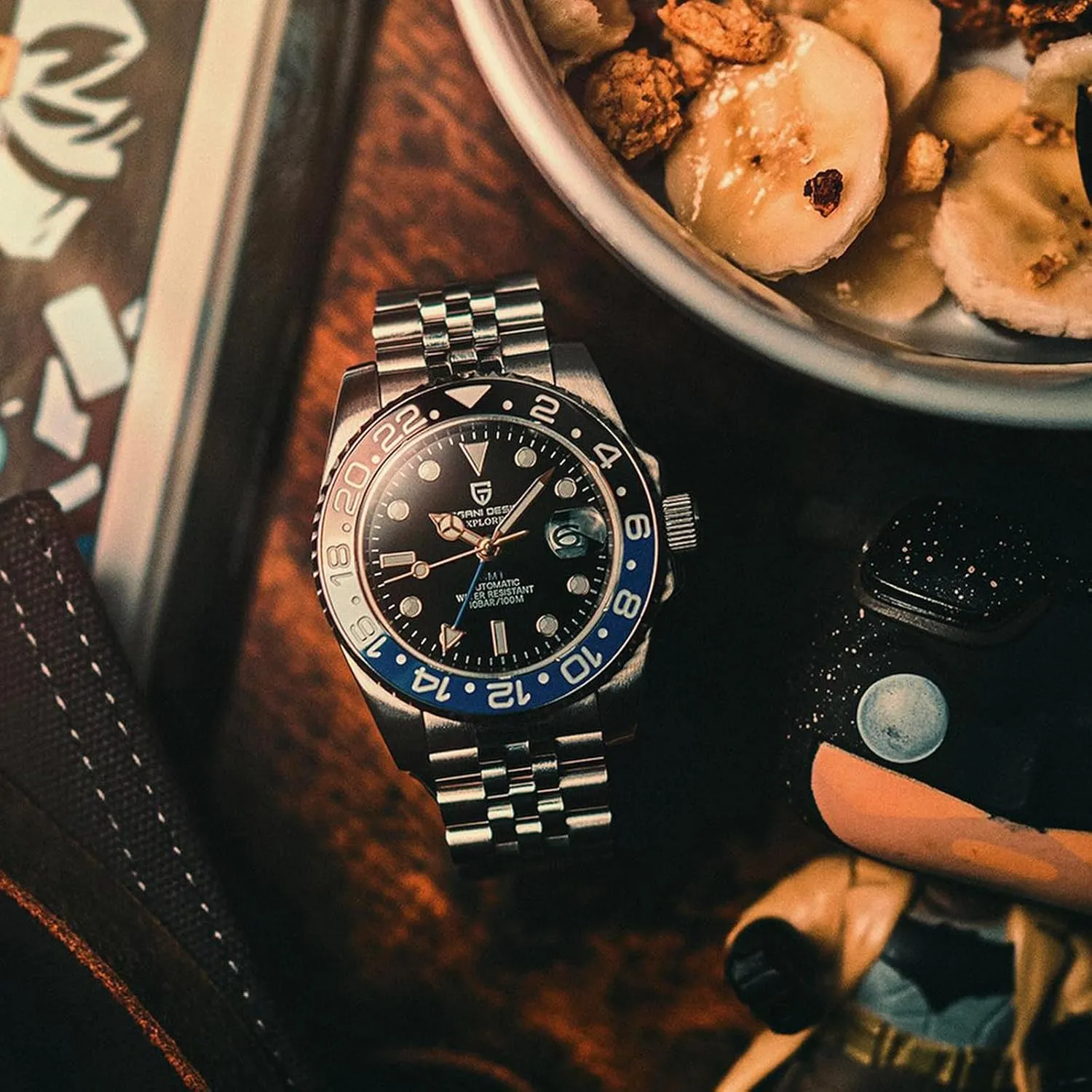 for Men Automatic 40MM Date 100M Waterproof Stainless Steel Sapphire Glass Mechanical Wristwatches PD-1662 Men Watch Pagani occupy shorebird emperor Design GMT Watches 