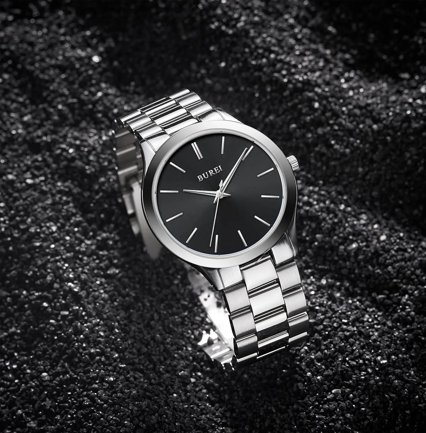 for Men. BUREI Men Watches Fashion Analog Stainless Steel Quartz Waterproof restrain Watches,Gift 