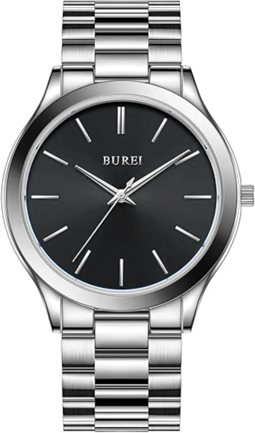 for Men. BUREI Men Watches Fashion Analog Stainless Steel Quartz Waterproof restrain Watches,Gift 