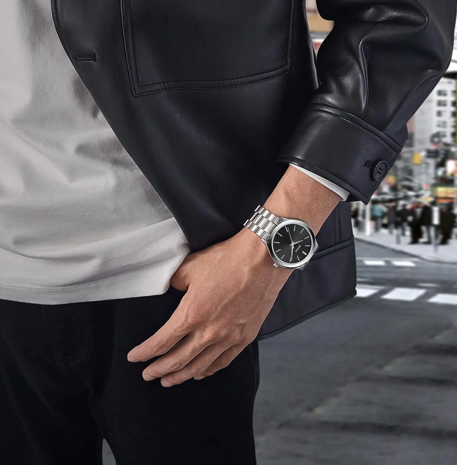 for Men. BUREI Men Watches Fashion Analog Stainless Steel Quartz Waterproof restrain Watches,Gift 