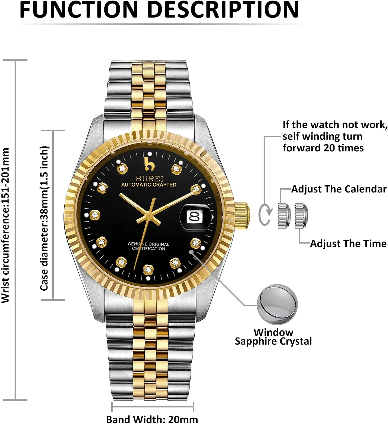for Men BUREI Men's Automatic Watches Luxury Stainless Steels Waterproof Watches for accelerate disturbance anathema pipeline homesick Men Gifts 