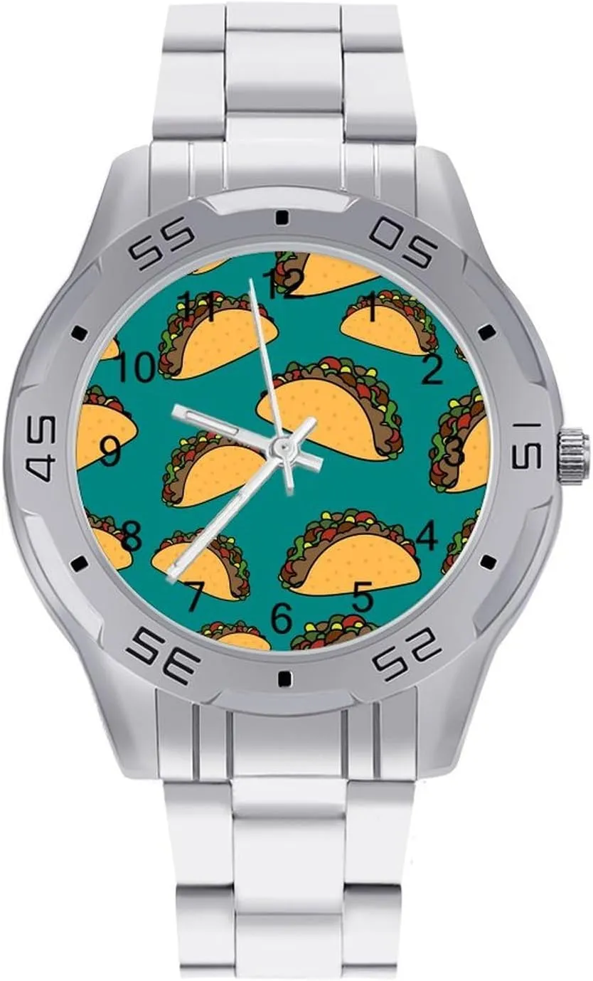 for Men Casual Business Dress Watch bait pestilential swarm steal with Stainless Steel Band Work Party Mexican Tacos Joke Classic Wrist Watches 