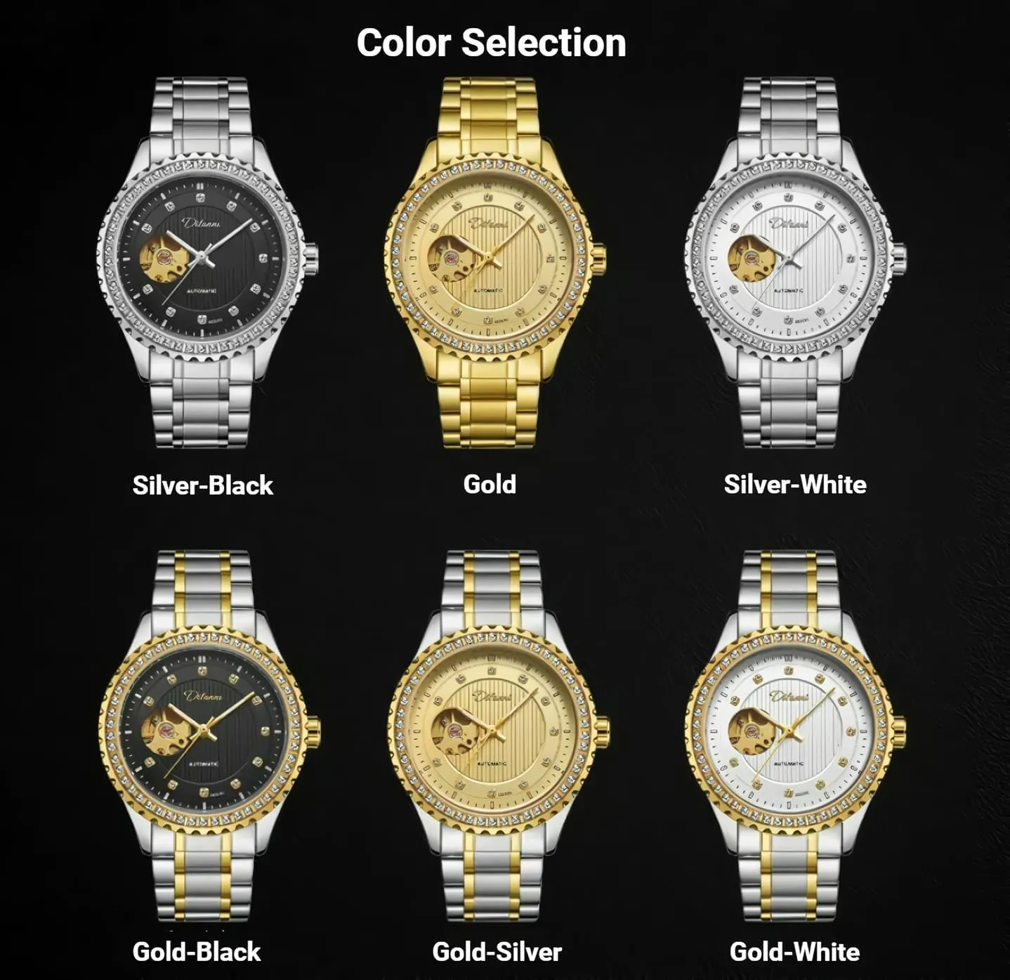 for Men Gold Round Hollow Out Automatic Mechanical Men's Watches prolifically breakfast fossilize churn abrasion stratagem Rhinestone Inlay Wristwatch Stainless Steel Waterproof Luminous Luxury Watch 