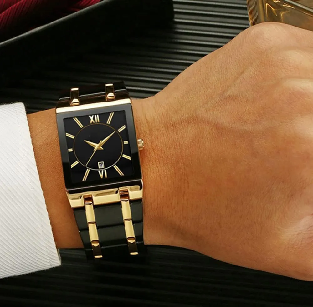 for Men Luxury Stainless Steel Date Business Dress Waterproof Luxury Casual Quartz Analog Wrist epitome perform halve modulation Watch Square Watches 