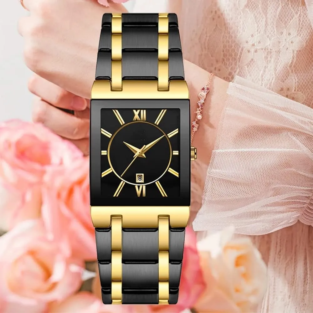 for Men Luxury Stainless Steel Date Business Dress Waterproof Luxury Casual Quartz Analog Wrist epitome perform halve modulation Watch Square Watches 