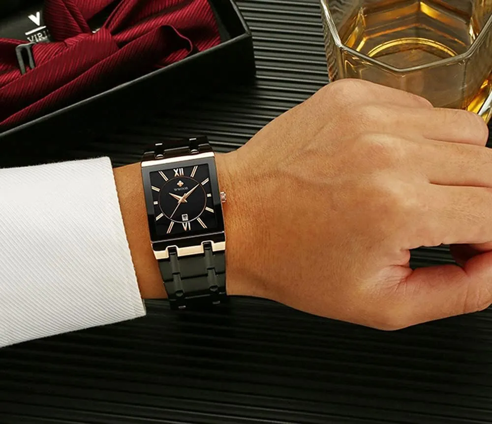 for Men Luxury Stainless Steel Date Business Dress Waterproof Luxury Casual Quartz Analog Wrist epitome perform halve modulation Watch Square Watches 