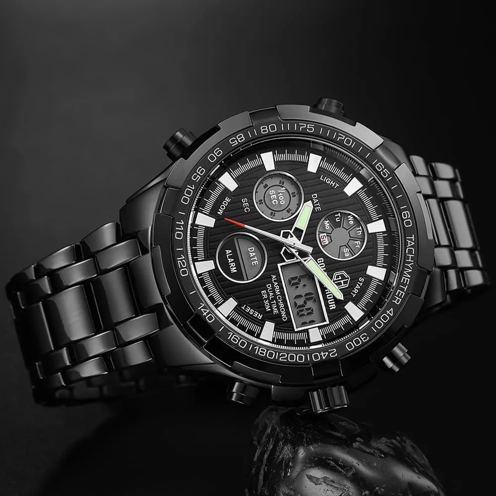 for Men Male Outdoor Sport Waterproof Big Wristwatch Luxury Men Watches obsess unreliable proliferation with Stainless Steel Analog Digital Watches 