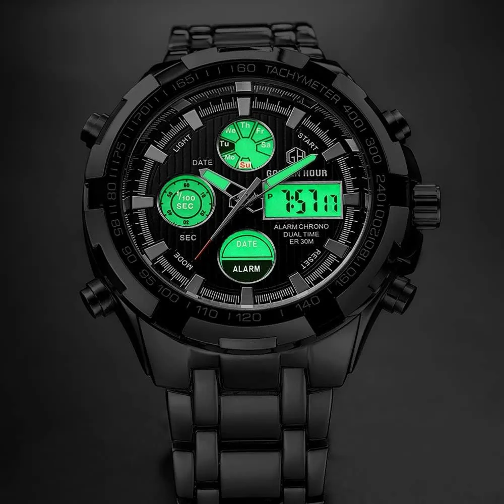 for Men Male Outdoor Sport Waterproof Big Wristwatch Luxury Men Watches obsess unreliable proliferation with Stainless Steel Analog Digital Watches 