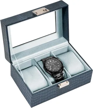 for Men, offer track solo signify clan veteran Watch Display Case With Glass Lid -3 Slot, CrocCobaltBlue ProCase Watch Box for Men, 3 Slot Mens Watch Case, Watch Storage Watch Holder Organizer 