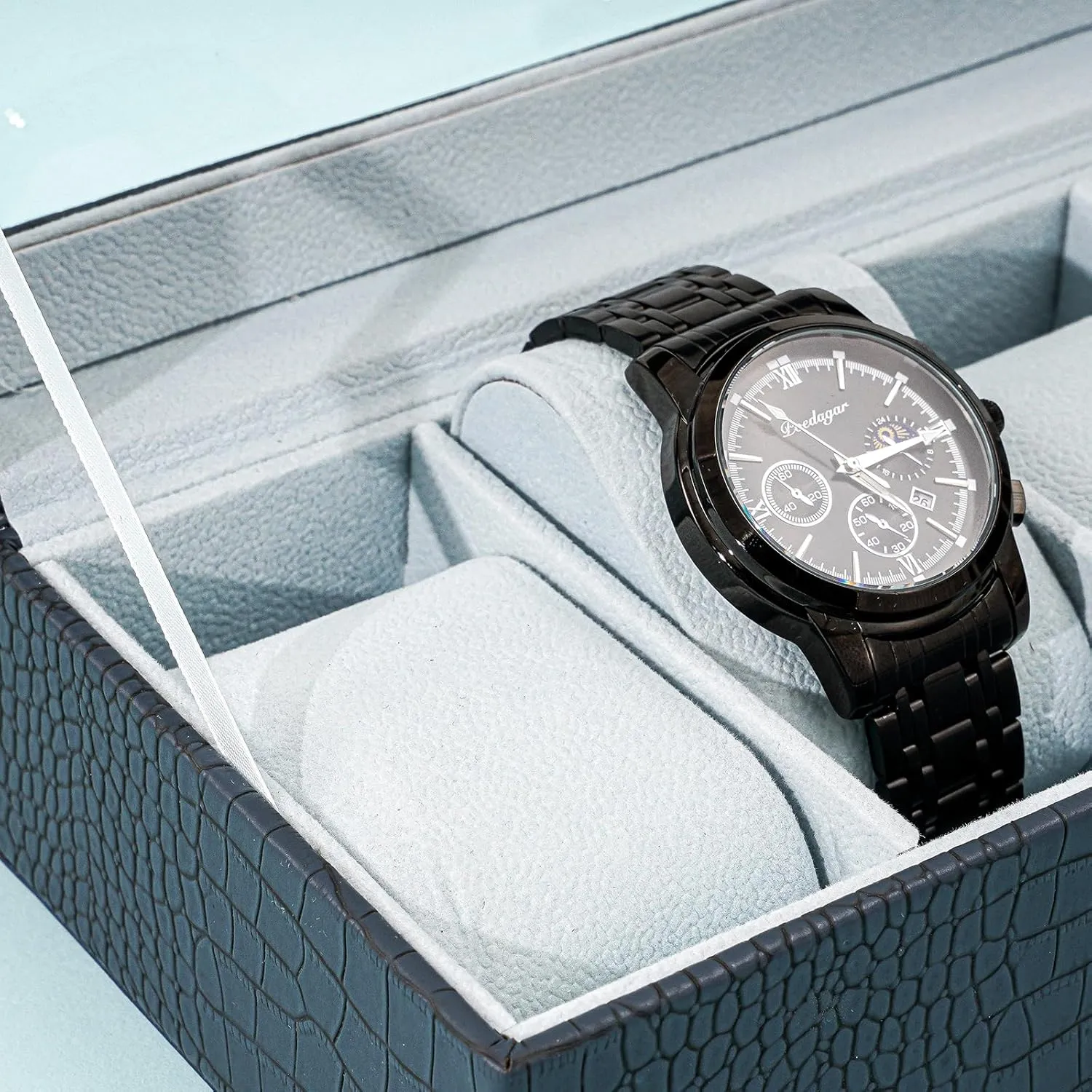 for Men, offer track solo signify clan veteran Watch Display Case With Glass Lid -3 Slot, CrocCobaltBlue ProCase Watch Box for Men, 3 Slot Mens Watch Case, Watch Storage Watch Holder Organizer 