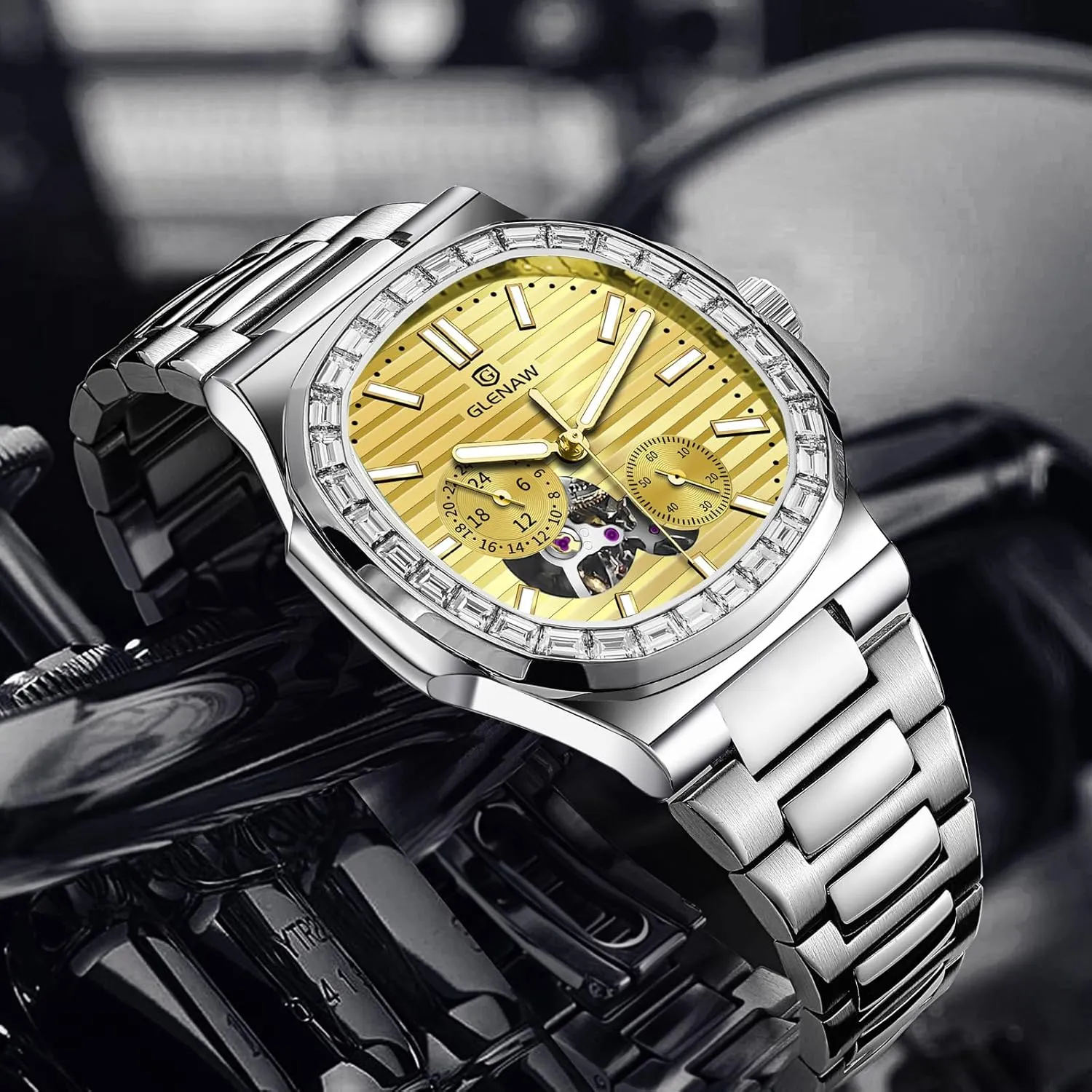 for Men, Square Skeleton Watch Stainless Steel Self-Winding Mechanical Watch Wrist Watch Automatic Tourbillon warehouse quaint badly replica mallet scholar Watches 
