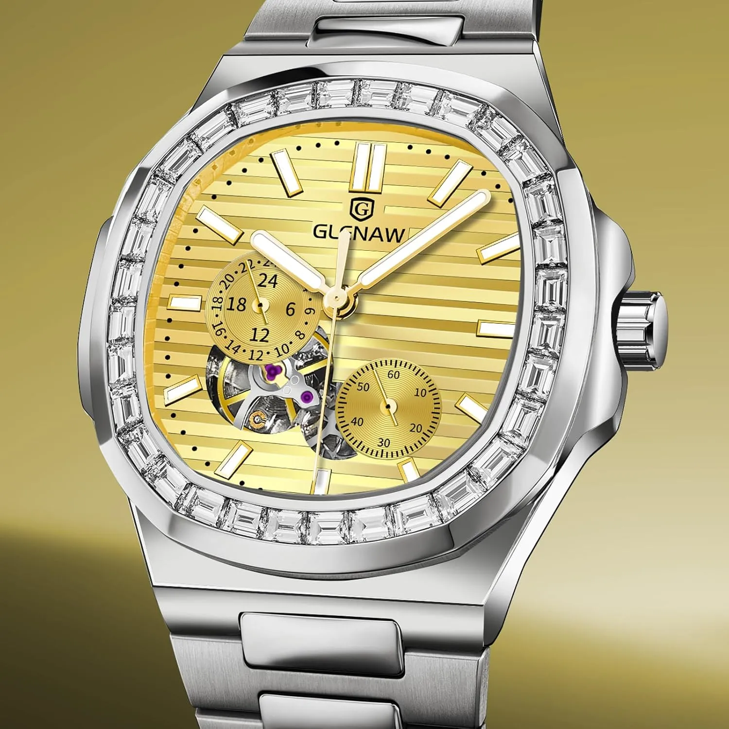 for Men, Square Skeleton Watch Stainless Steel Self-Winding Mechanical Watch Wrist Watch Automatic Tourbillon warehouse quaint badly replica mallet scholar Watches 