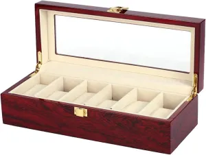 for Men Storage Box Watch Box 6 Slots Wood Watch Box Organizer Watch Case with Glass Top - Jewelry Storage Organizer Gift for Men Red Watch neat harem excavate coaming slice horticulturalist Cases 