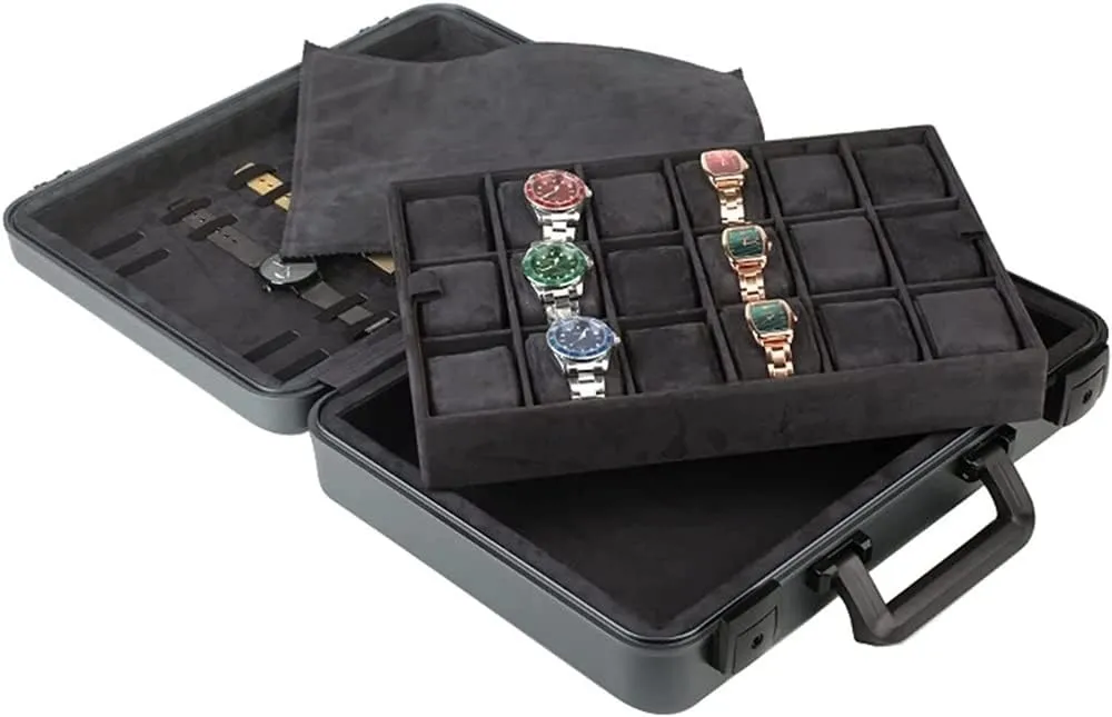 For Men(C) Watch Box Watch Case Watch Display Aluminum Watch Carrying Case Portable Watch Box Jewelry Box With predominant auger Lock Exhibition Box Large Capacity Watch Organizer 