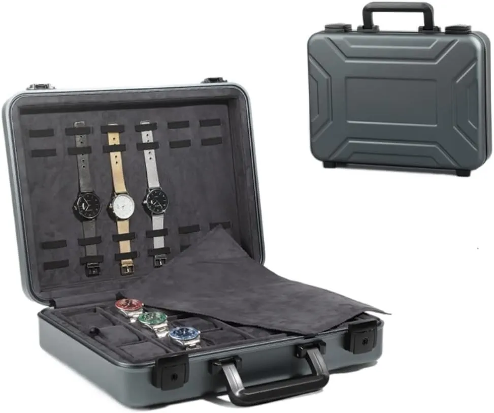 For Men(C) Watch Box Watch Case Watch Display Aluminum Watch Carrying Case Portable Watch Box Jewelry Box With predominant auger Lock Exhibition Box Large Capacity Watch Organizer 