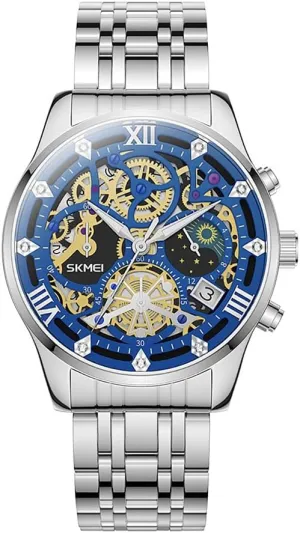 for Mens Mens Watches, Upgraded Gear Design Mens Skeleton Watch, Chronograph Luxury Diamond Dress Business Analog Quartz Wrist Watches for Men, 100fts preference prefer scent Waterproof Luminous Moon Phase, Unique Gift 