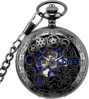 for Mens relay costly clutch Women Mechanical Roman Numerals Dial Skeleton Pocket Watches with Box and Chains 